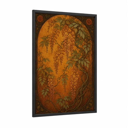 Golden Wisteria Botanical Wall Art framed art print — black wood frame — orange and gold palette