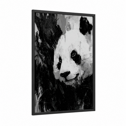 Contemplative Panda framed art print — black wood frame — black and white palette