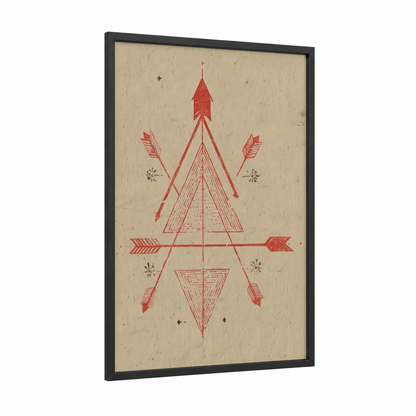 Sacred Archery framed art print — black wood frame — red and cream palette