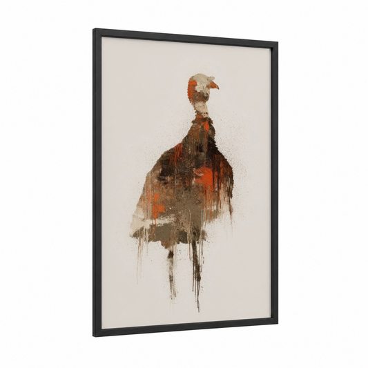 Autumn Turkey framed art print — black wood frame — orange and brown palette