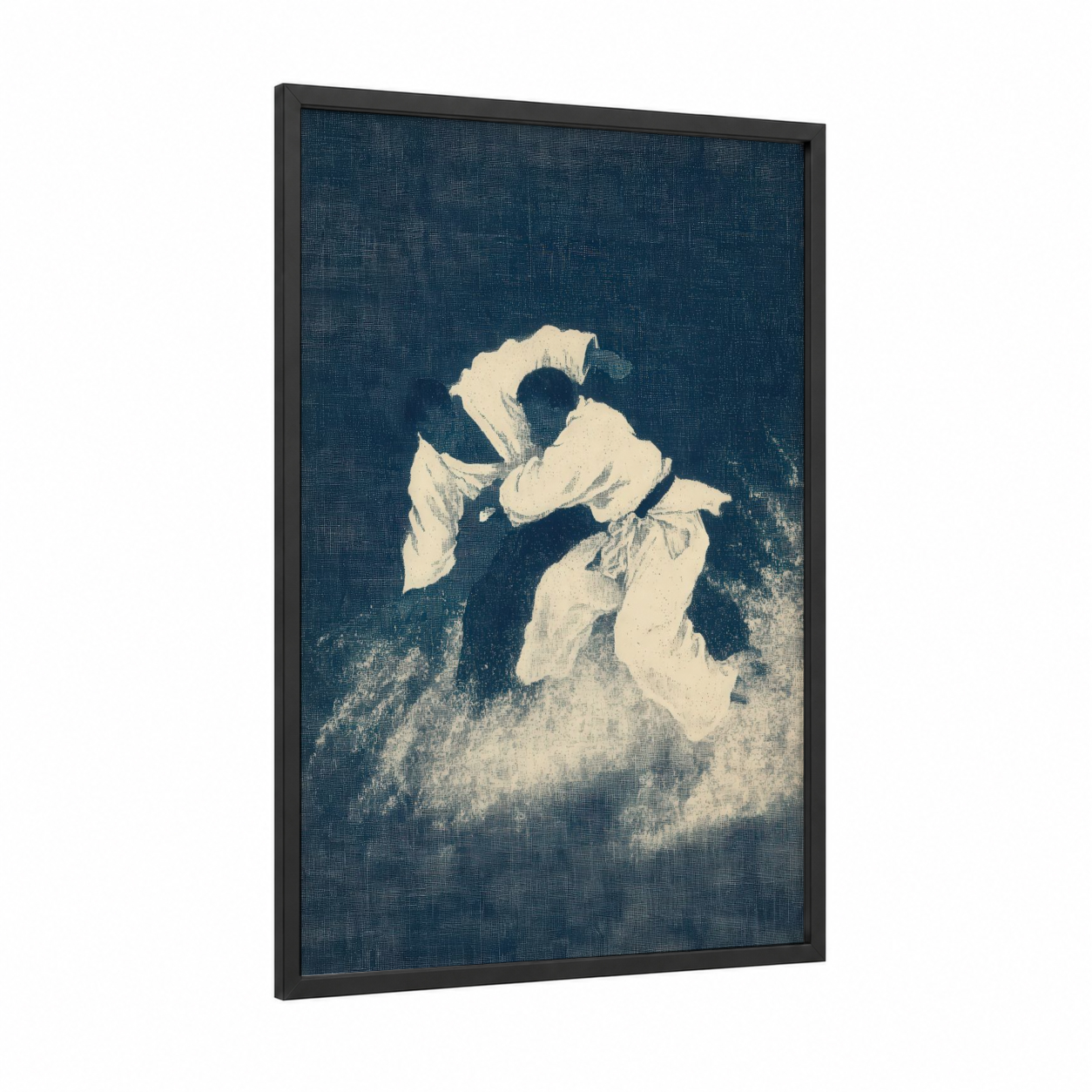 Ethereal Judo framed art print — black wood frame — dark blue and cream palette