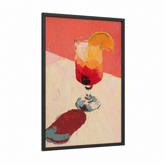 Crimson Cocktail framed art print — black wood frame — red and gold palette