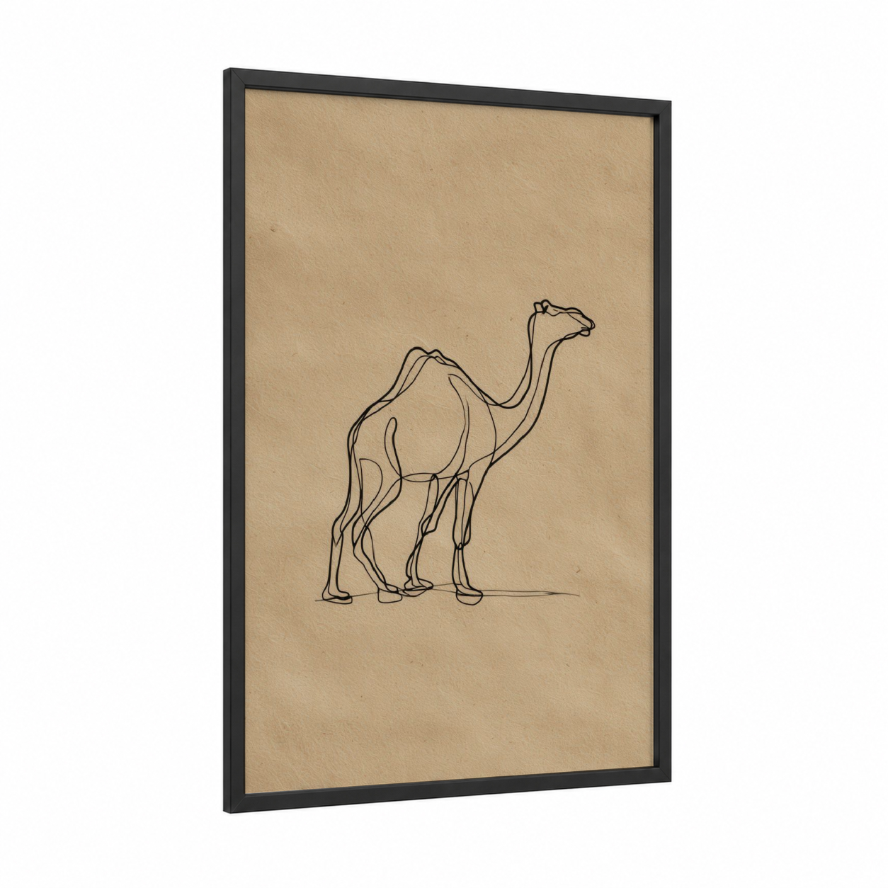 Minimalist Camel framed art print — black wood frame — beige and black palette