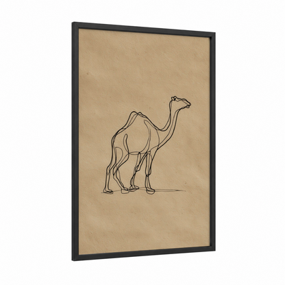 Minimalist Camel framed art print — black wood frame — beige and black palette