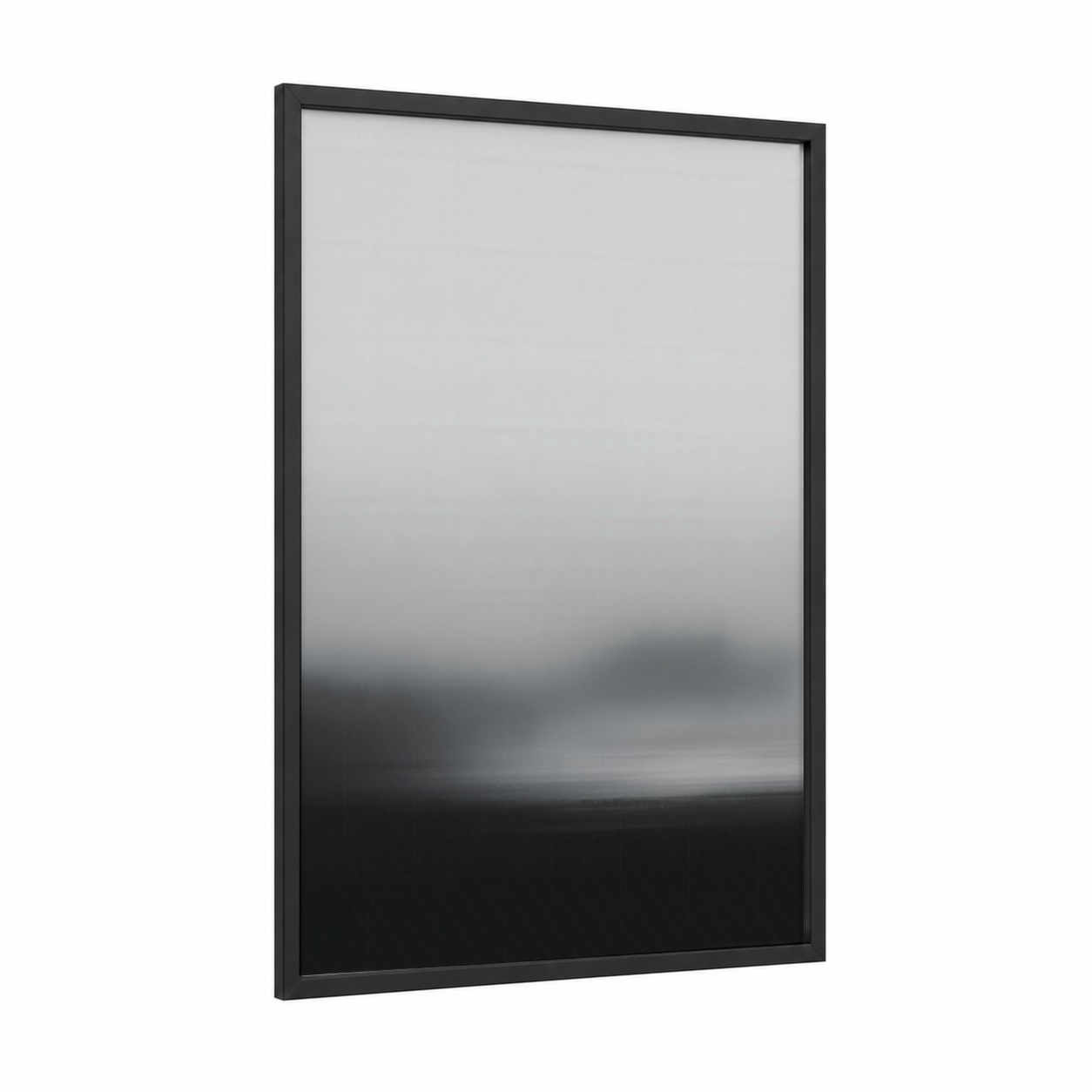 Misty Horizon framed abstract minimalist print — black wood frame — gray and black and white palette