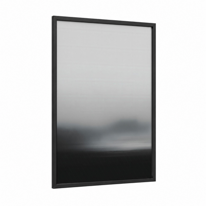 Misty Horizon framed abstract minimalist print — black wood frame — gray and black and white palette