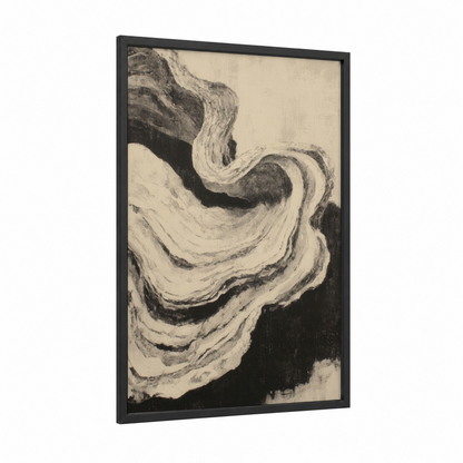 Textured Oyster framed art print — black wood frame — black and white palette