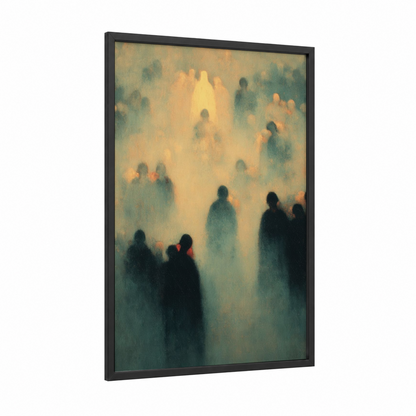 Pentecost Light framed art print — black wood frame — cream and gold palette