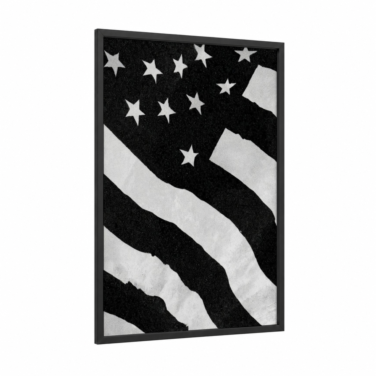 Patriotic Flag Wave framed 4th of july print — black wood frame — black and white palette