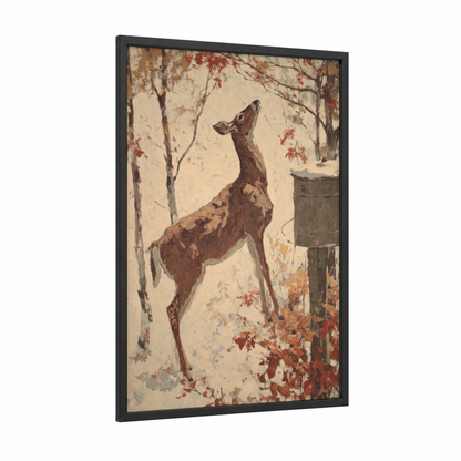 Autumn Reindeer framed art print — black wood frame — cream and russet palette