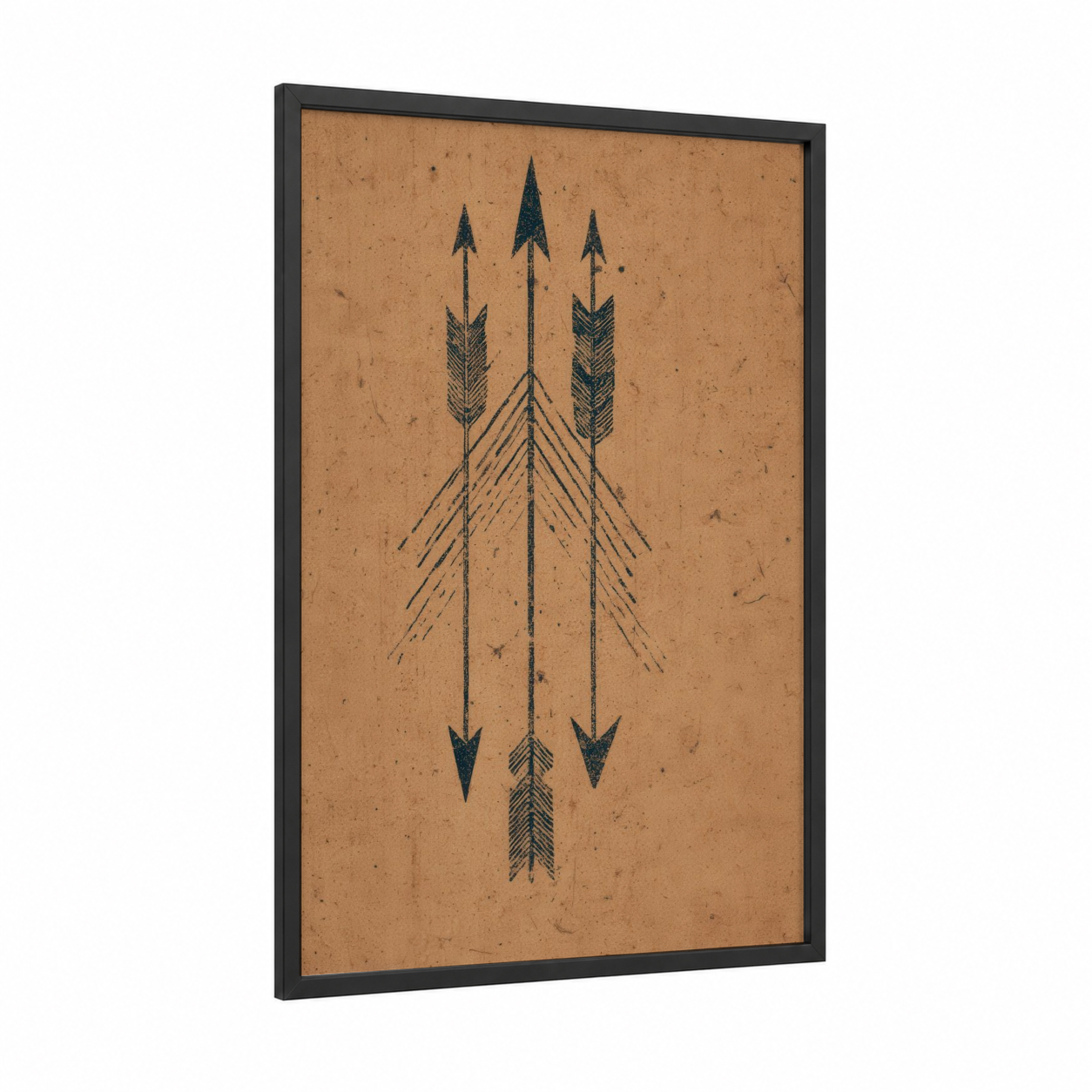 Tribal Arrows framed archery print — black wood frame — beige and black palette