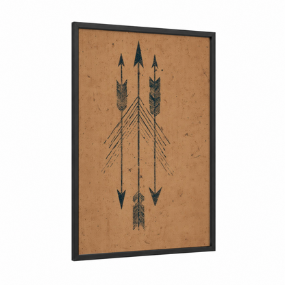Tribal Arrows framed archery print — black wood frame — beige and black palette