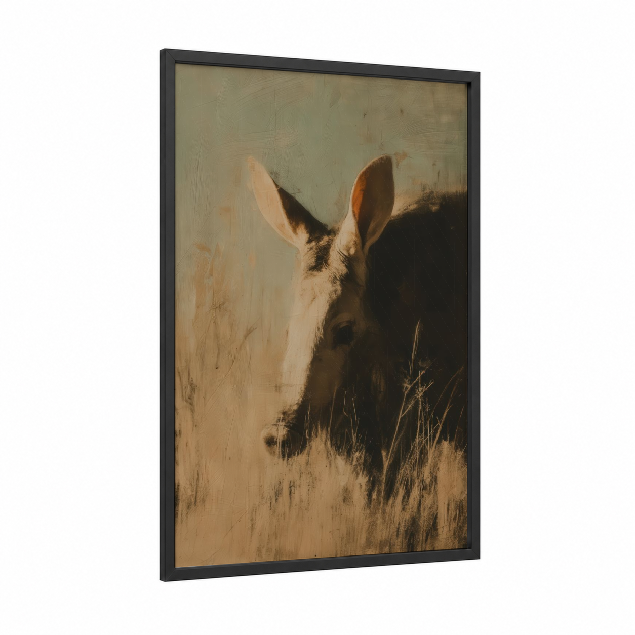 Golden Aardvark framed art print — black wood frame — gold and cream palette