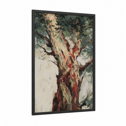 Ancient Arbutus framed arbutus tree print — black wood frame — cream and russet palette