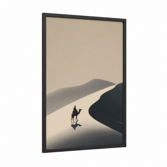 Desert Nomad framed camel print — black wood frame — beige and gray palette