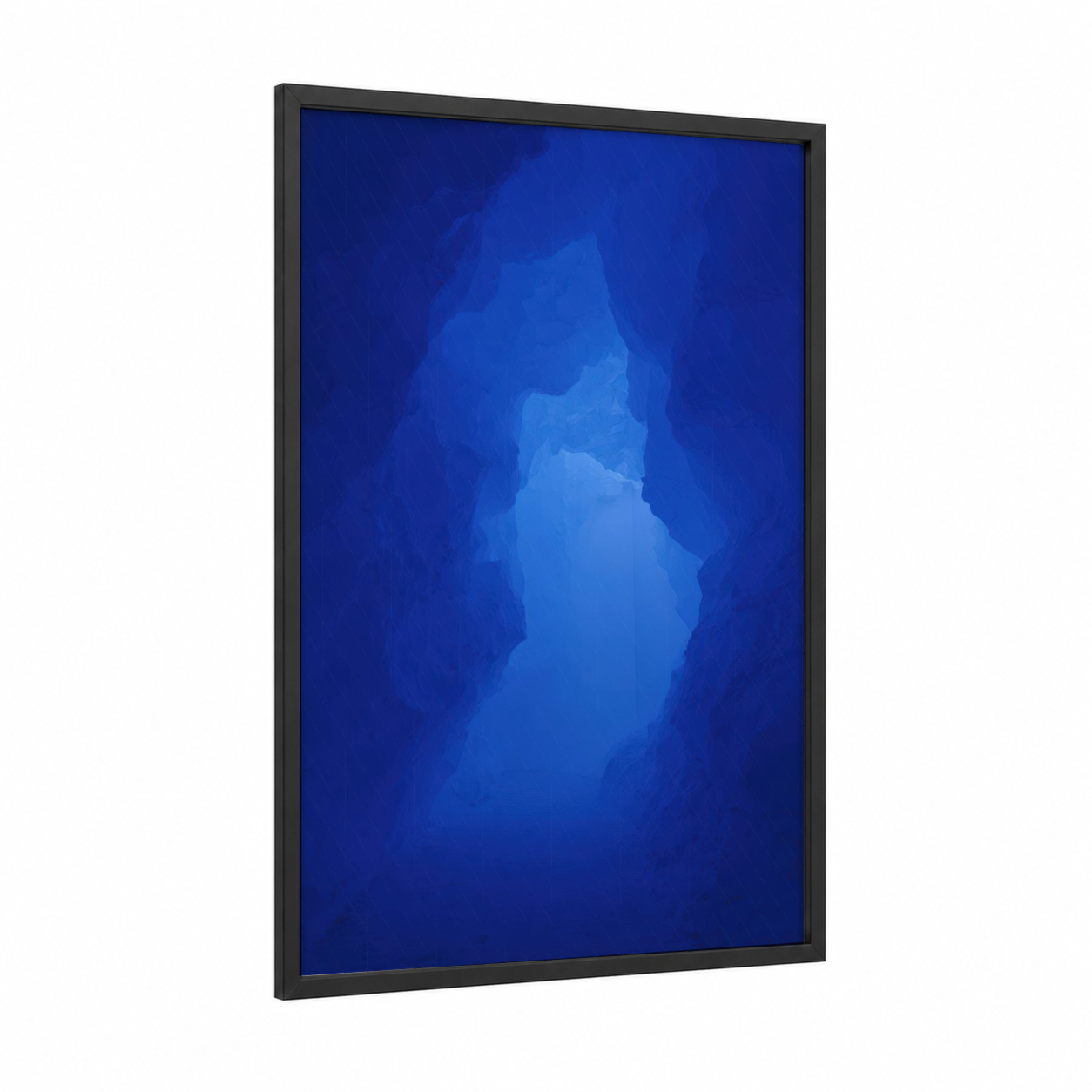 Azure Glacier Passage framed art print — black wood frame — blue and blue and white palette