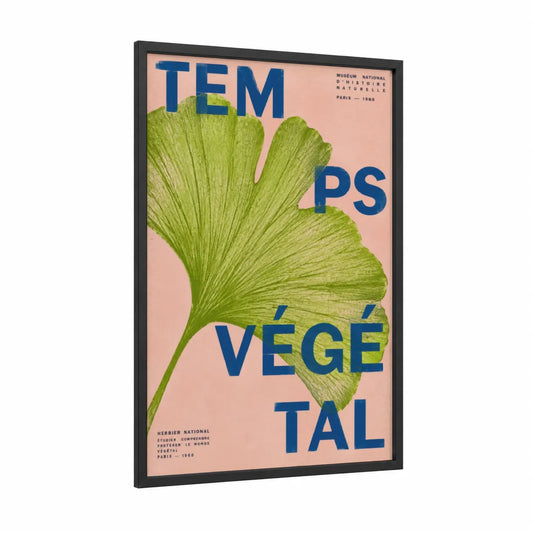 Ginkgo Leaf Vintage Botanical Wall Art framed art print — black wood frame — light green and peach palette