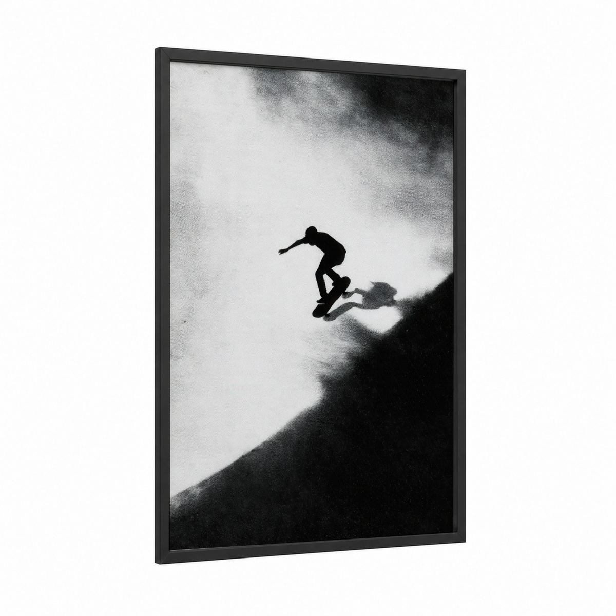 Skate Adventure framed art for boy print — black wood frame — black and white palette