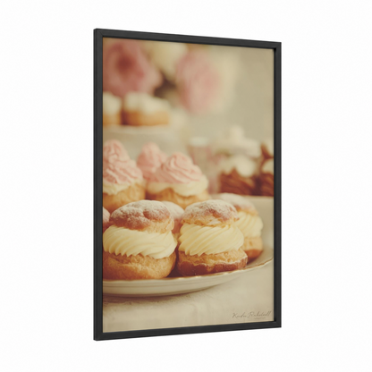Vintage Pastry Dreams framed sweet print — black wood frame — cream and salmon pink palette