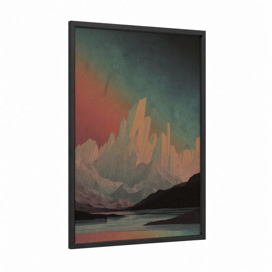 Crystalline Dreamscape framed art print — black wood frame — gold and teal palette