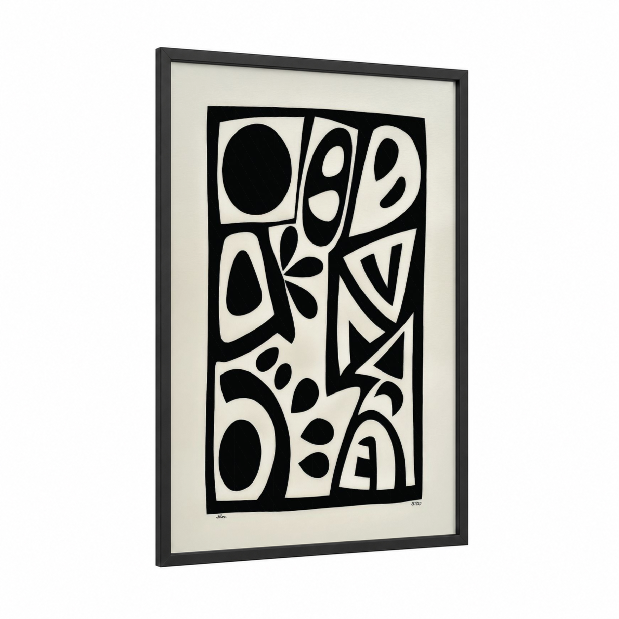 Geometric Expressions framed abstract minimalist print — black wood frame — black and white palette
