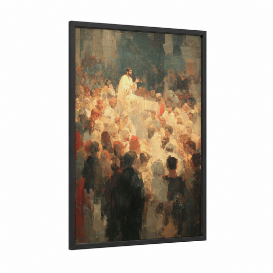 Apostle Paul Preaching framed st. paul print — black wood frame — gold and cream palette