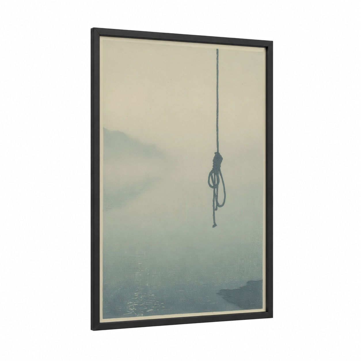 Misty Rope Knots framed art print — black wood frame — blue and gray and cream palette
