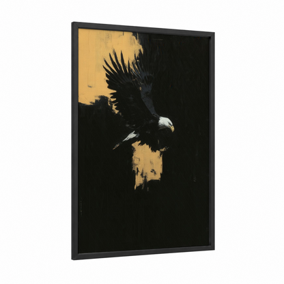 Golden Eagle framed art print — black wood frame — black and gold and cream palette
