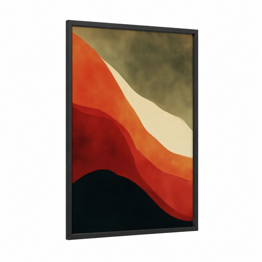 Crimson Canyon framed art print — black wood frame — red and cream palette
